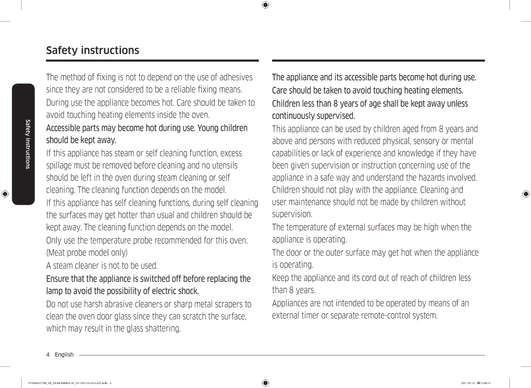 Samsung NV66M3571BS/EE manual Safety instructions 