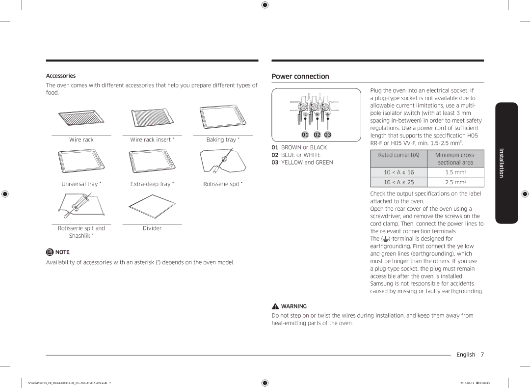 Samsung NV66M3571BS/EE manual Power connection, Accessories 