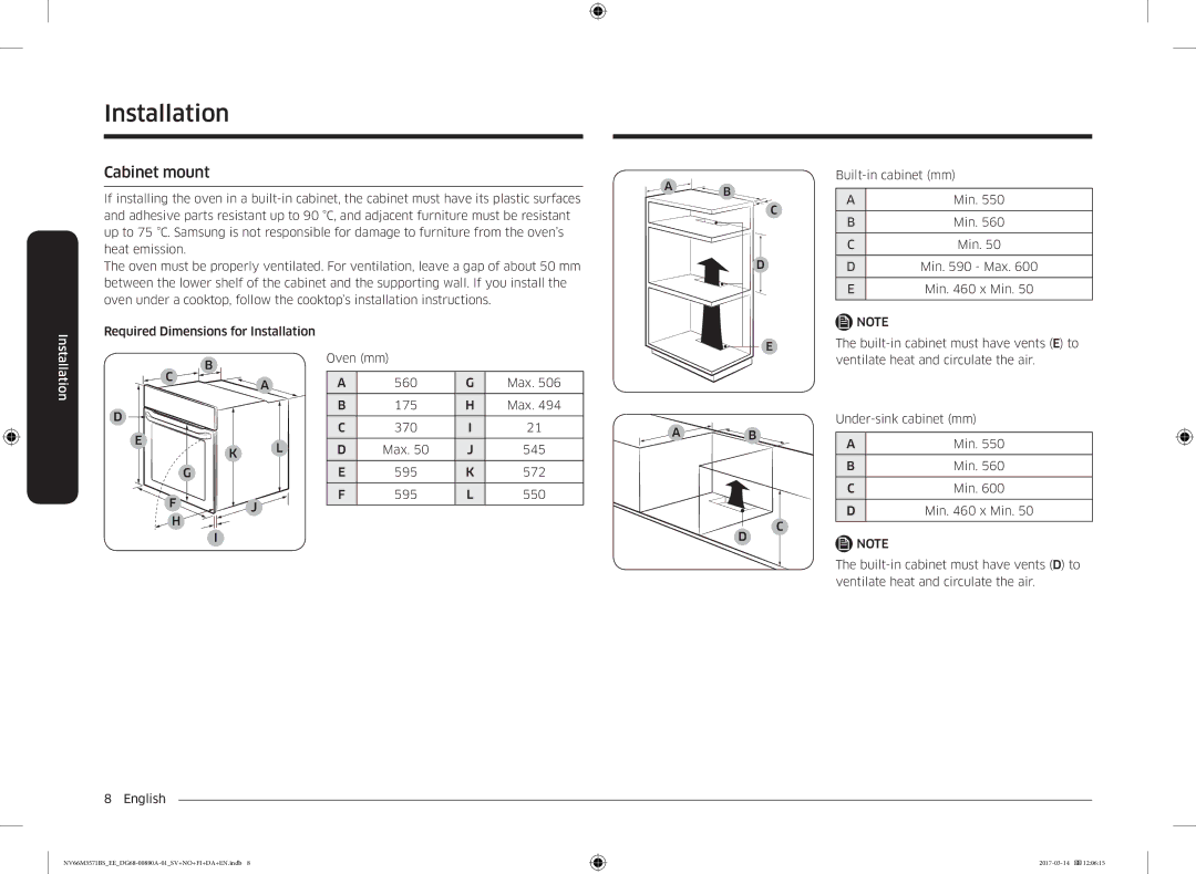 Samsung NV66M3571BS/EE manual Cabinet mount 