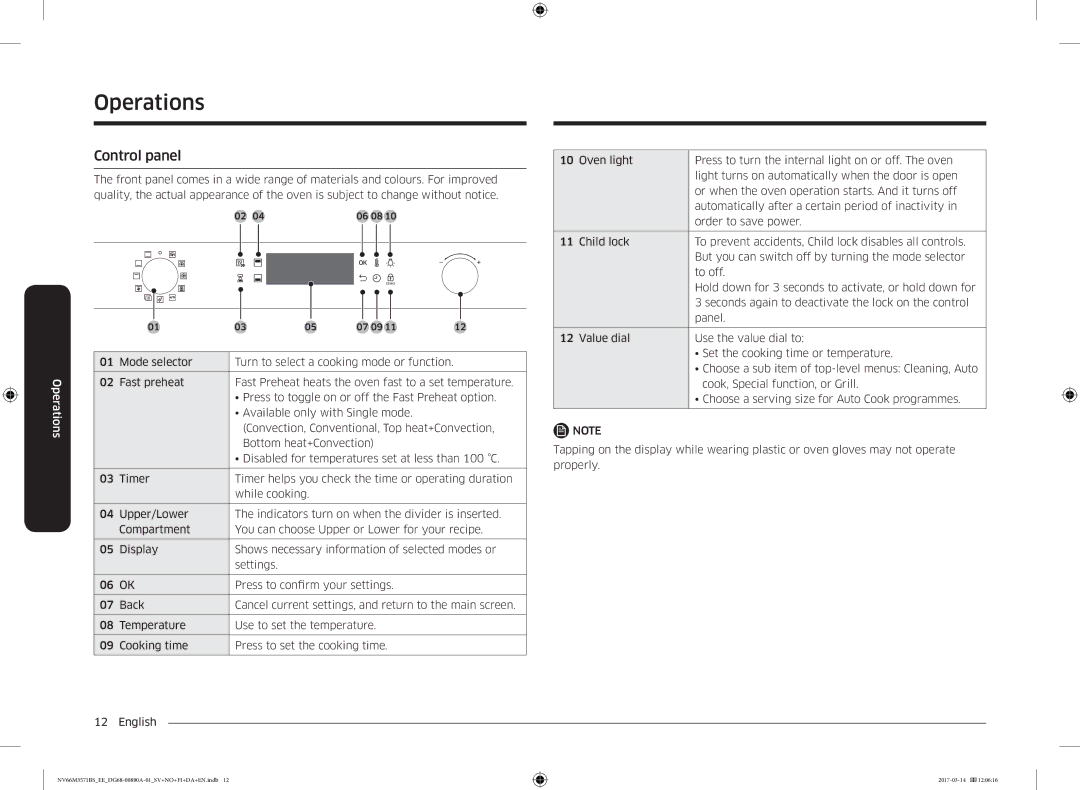 Samsung NV66M3571BS/EE manual Operations, Control panel, Mode selector Turn to select a cooking mode or function 