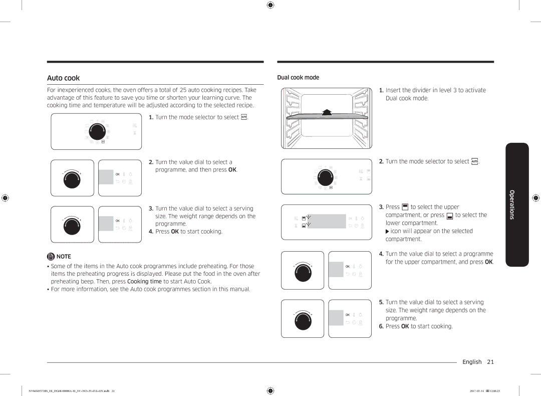 Samsung NV66M3571BS/EE manual Auto cook, Insert the divider in level 3 to activate Dual cook mode 