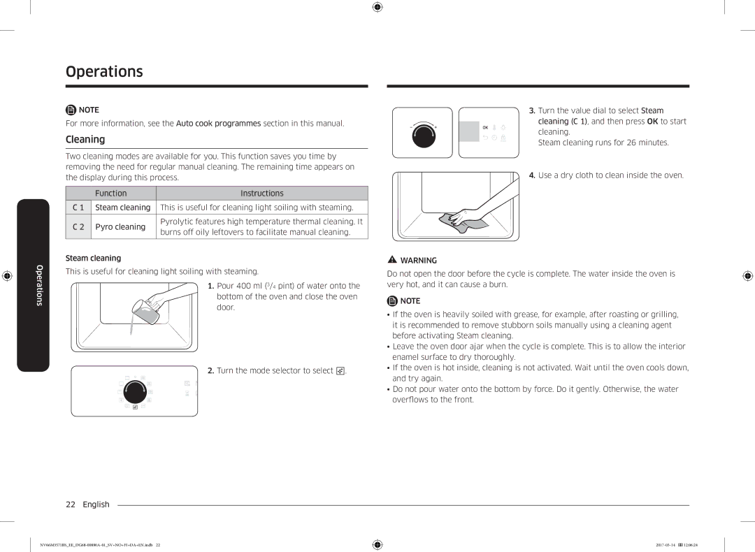 Samsung NV66M3571BS/EE manual Cleaning 