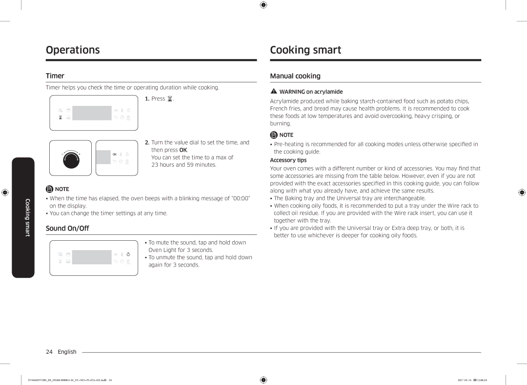 Samsung NV66M3571BS/EE manual OperationsCooking smart, Sound On/Off, Manual cooking 