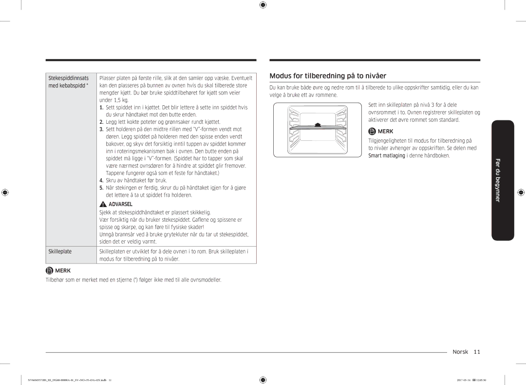 Samsung NV66M3571BS/EE manual Modus for tilberedning på to nivåer 