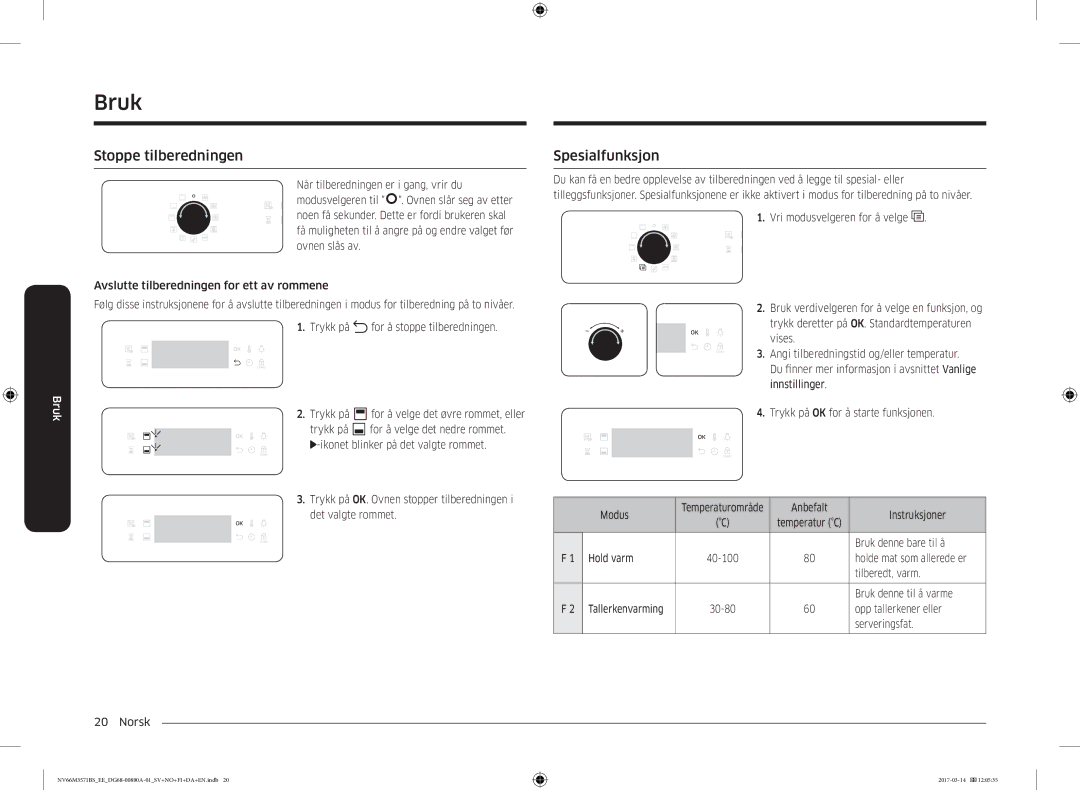 Samsung NV66M3571BS/EE manual Stoppe tilberedningen, Spesialfunksjon, Anbefalt Instruksjoner, Bruk denne bare til å 