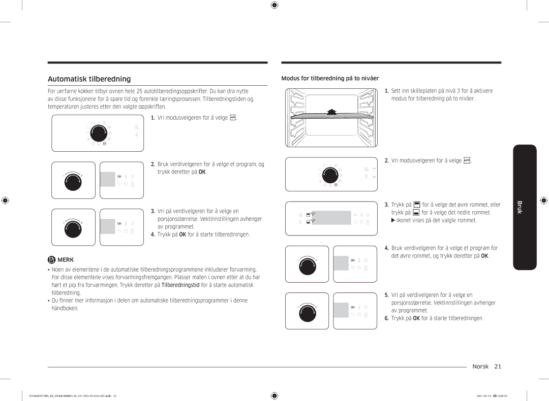 Samsung NV66M3571BS/EE manual Automatisk tilberedning, Ikonet vises på det valgte rommet 