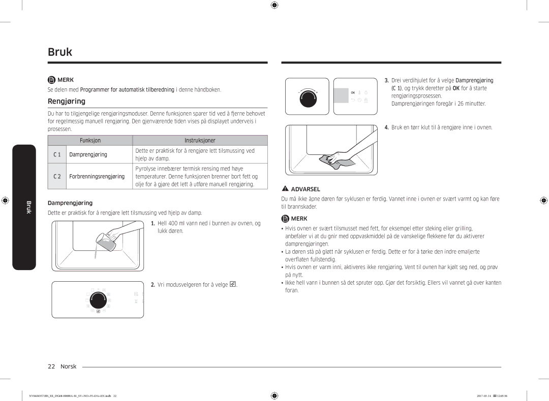 Samsung NV66M3571BS/EE manual Rengjøring 