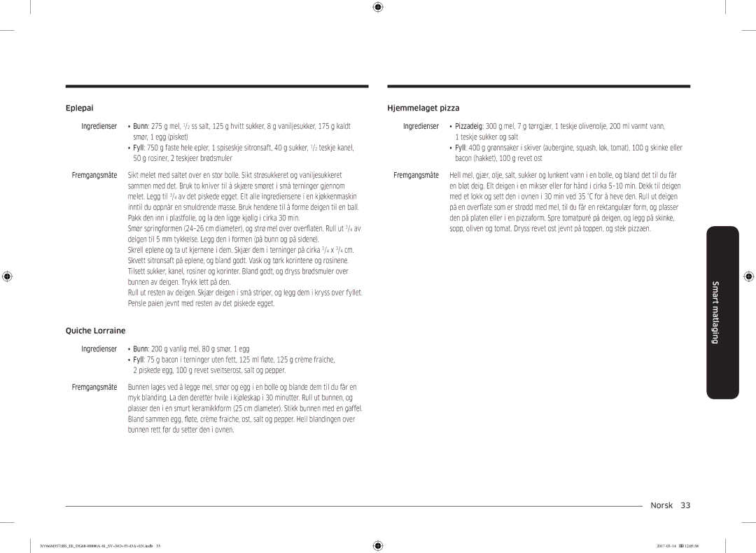 Samsung NV66M3571BS/EE manual Smart matlaging 