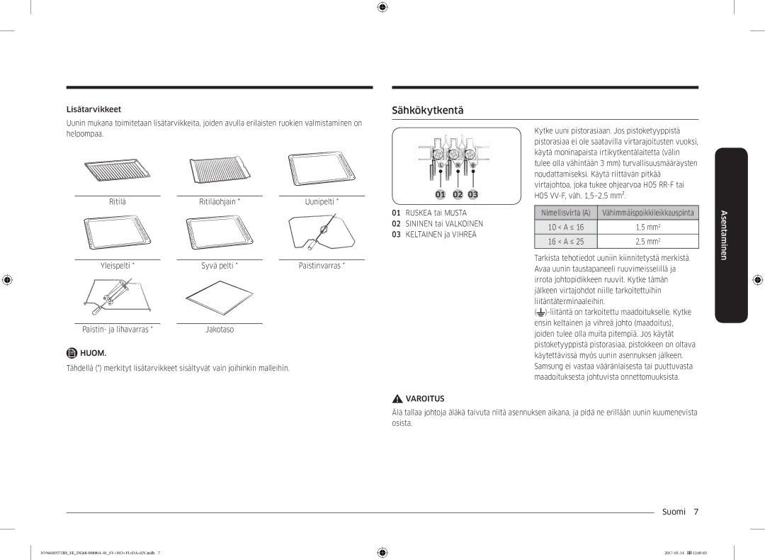 Samsung NV66M3571BS/EE manual Sähkökytkentä 