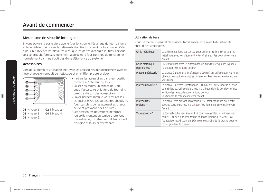 Samsung NV66M3571BS/EG, NV66M3571BS/EF manual Mécanisme de sécurité intelligent, Accessoires 