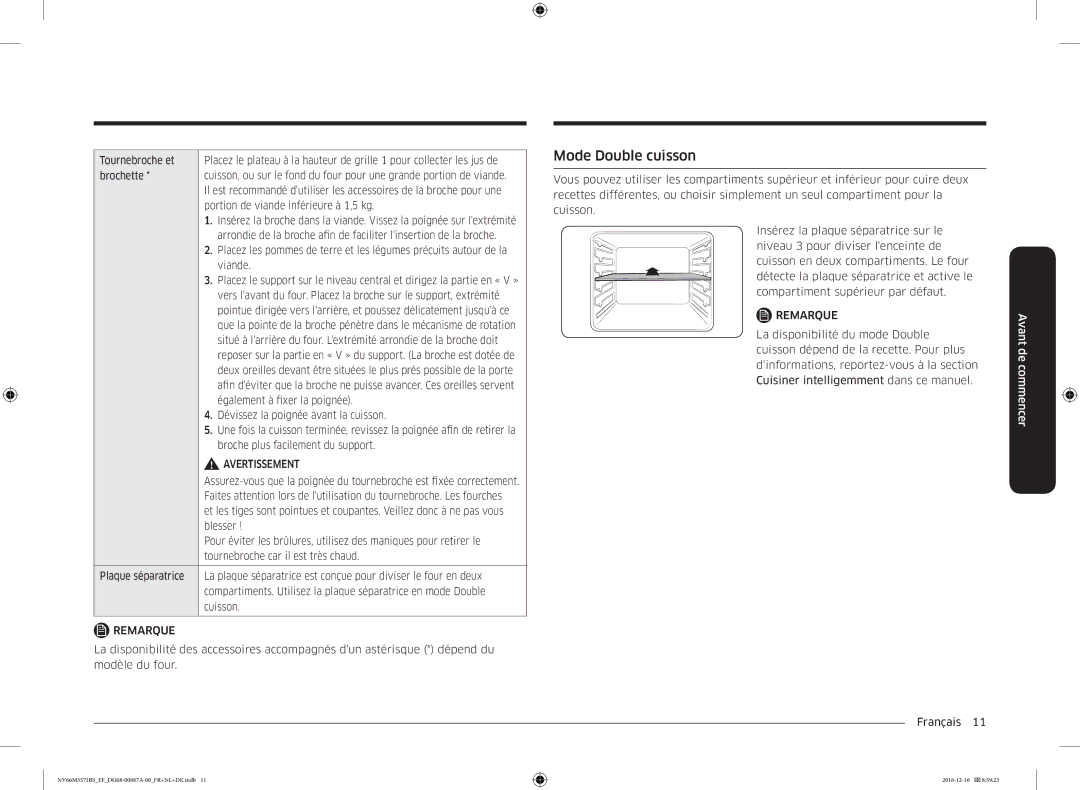 Samsung NV66M3571BS/EF, NV66M3571BS/EG manual Mode Double cuisson 