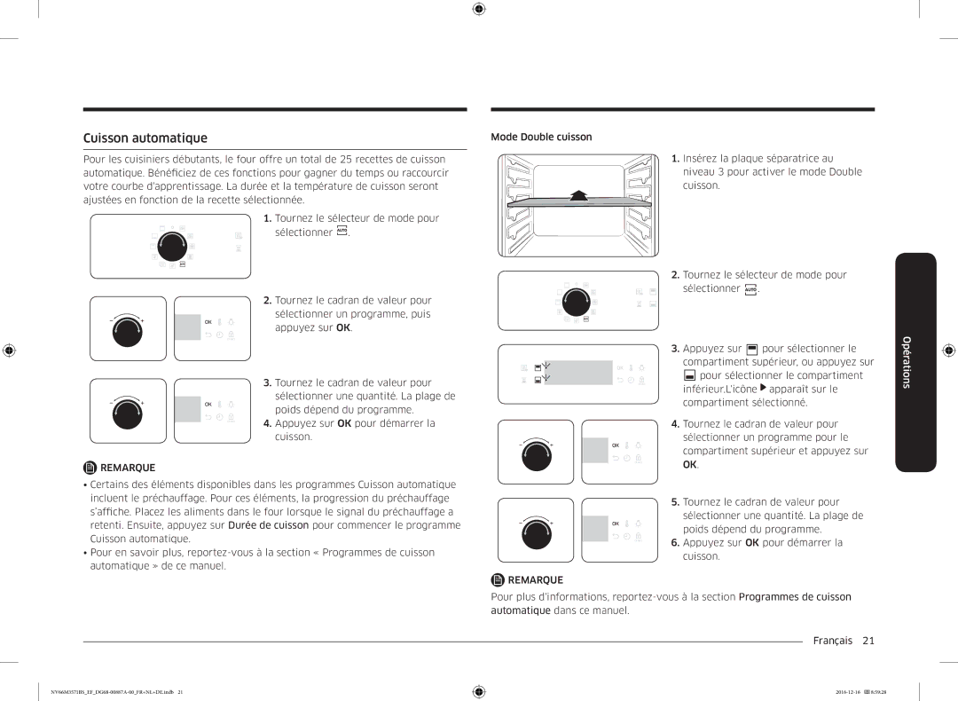 Samsung NV66M3571BS/EF, NV66M3571BS/EG manual Cuisson automatique 