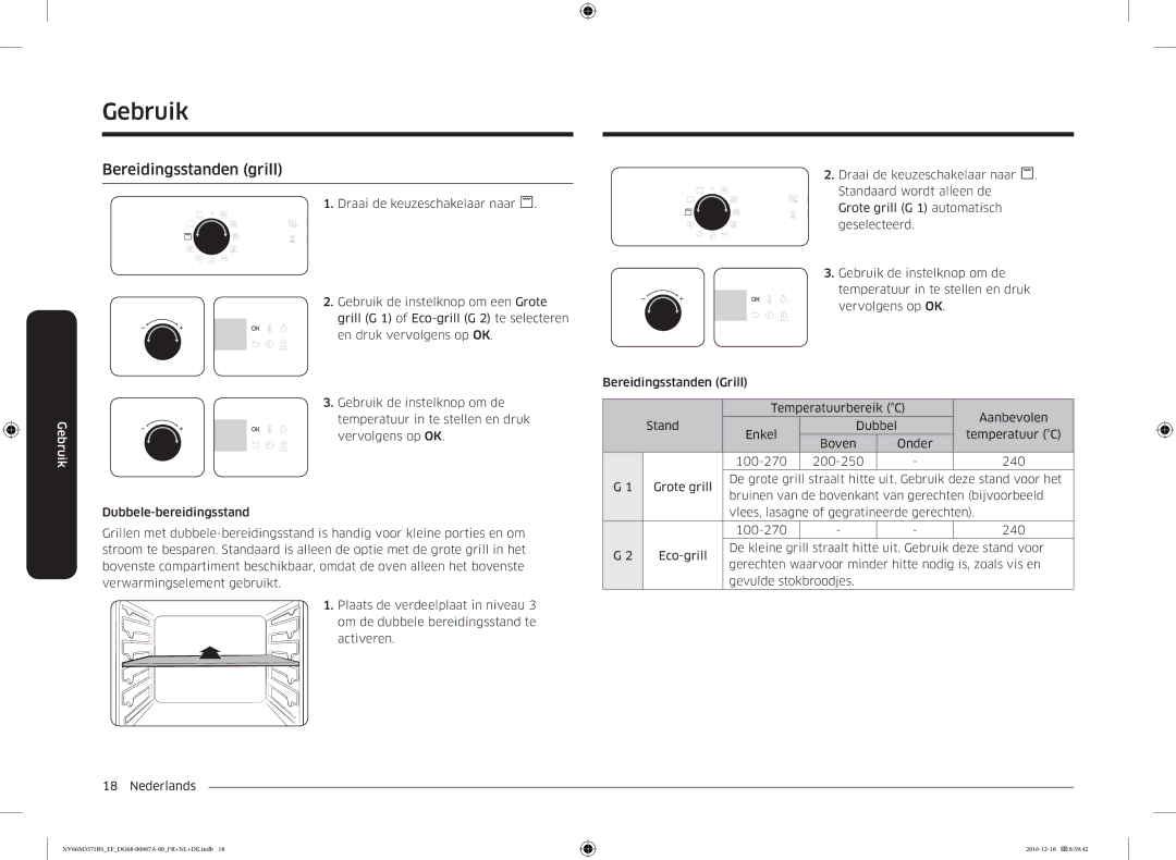 Samsung NV66M3571BS/EG, NV66M3571BS/EF manual Bereidingsstanden grill 