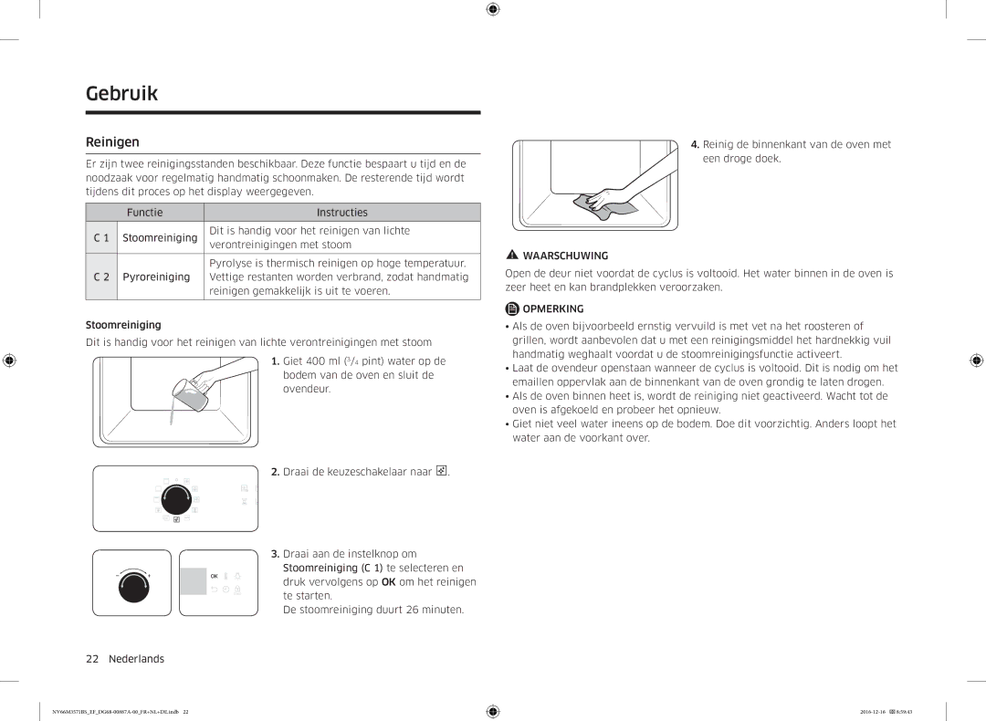 Samsung NV66M3571BS/EG, NV66M3571BS/EF manual Reinigen, Giet 400 ml 3/4 pint water op de 