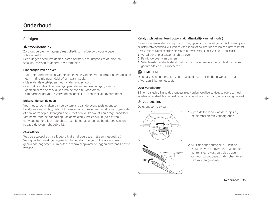 Samsung NV66M3571BS/EF, NV66M3571BS/EG manual Onderhoud, Reinigen 