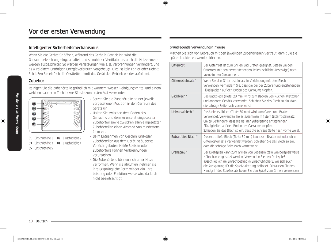 Samsung NV66M3571BS/EG, NV66M3571BS/EF manual Intelligenter Sicherheitsmechanismus, Zubehör 