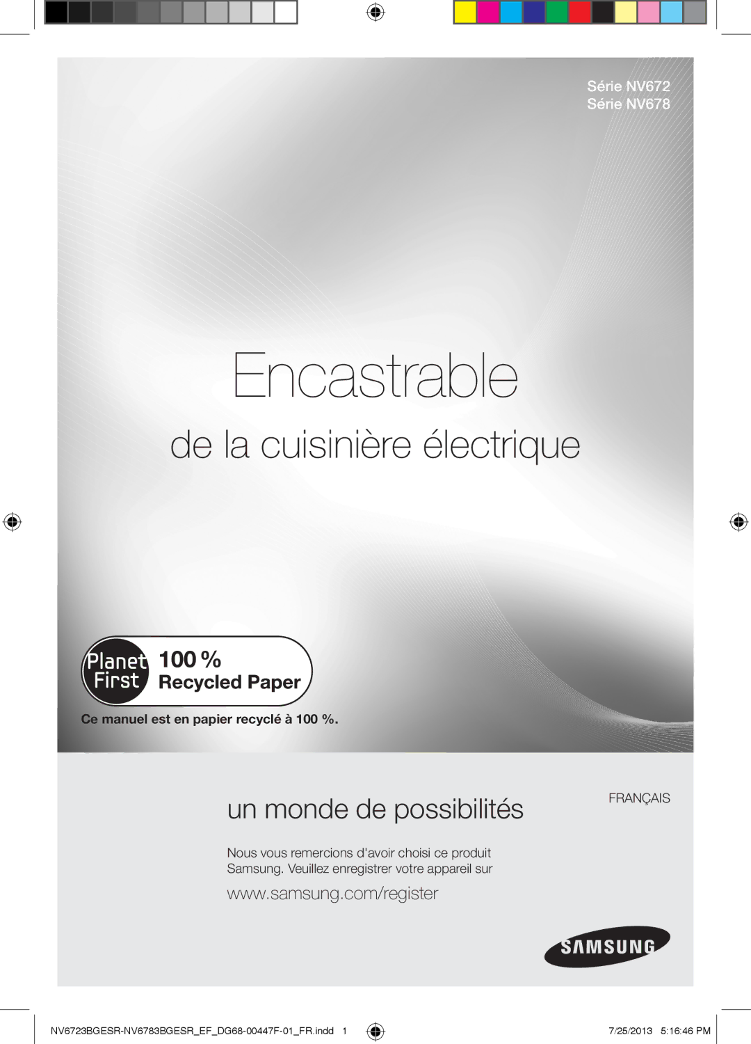 Samsung NV6723BGESR/EF manual De la cuisinière électrique, Ce manuel est en papier recyclé à 100 % 