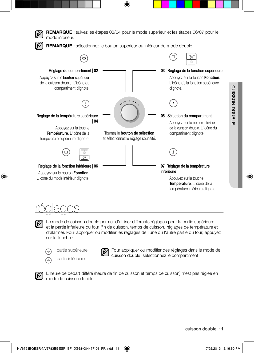 Samsung NV6723BGESR/EF Réglages, 05 Sélection du compartiment, 07 Réglage de la température inférieure, Doublen ssuic 