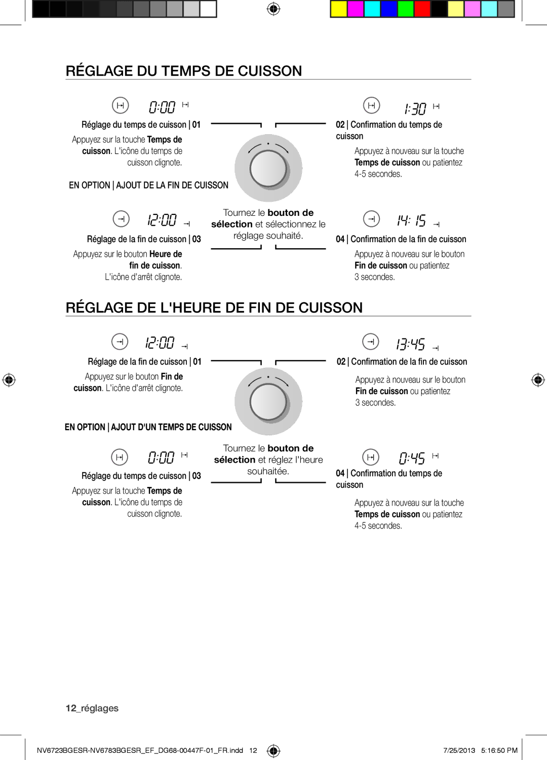 Samsung NV6723BGESR/EF manual Réglage DU Temps DE Cuisson, Réglage DE Lheure DE FIN DE Cuisson 