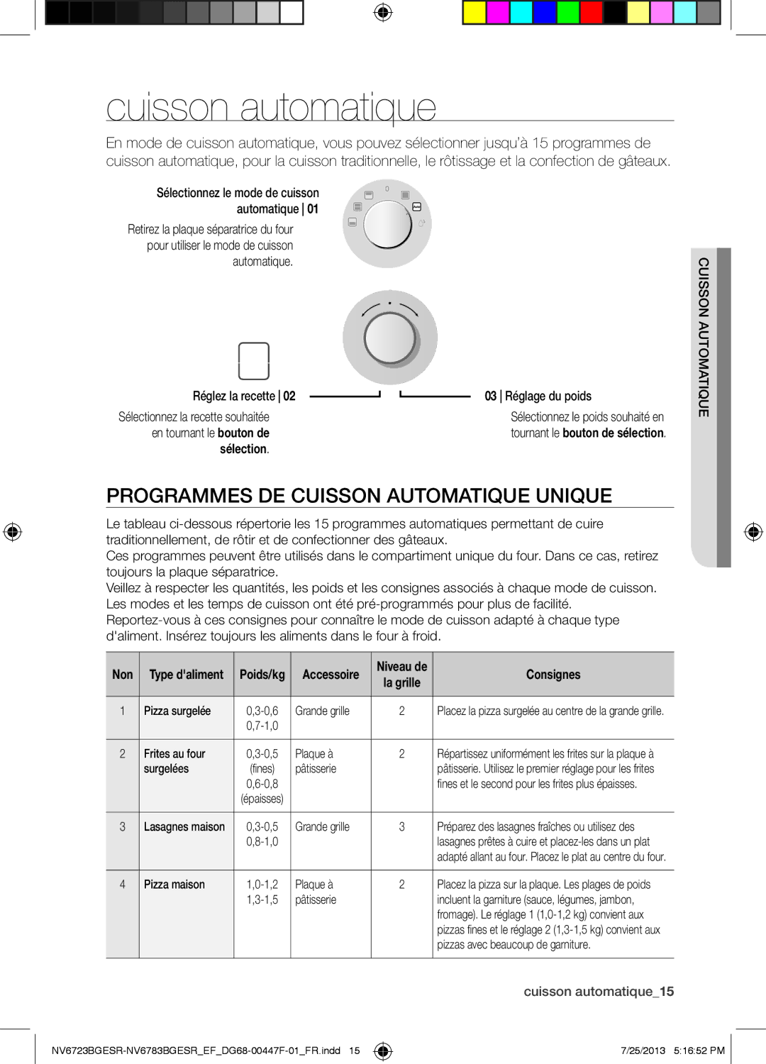 Samsung NV6723BGESR/EF manual Cuisson automatique, Programmes DE Cuisson Automatique Unique, Non, Consignes 