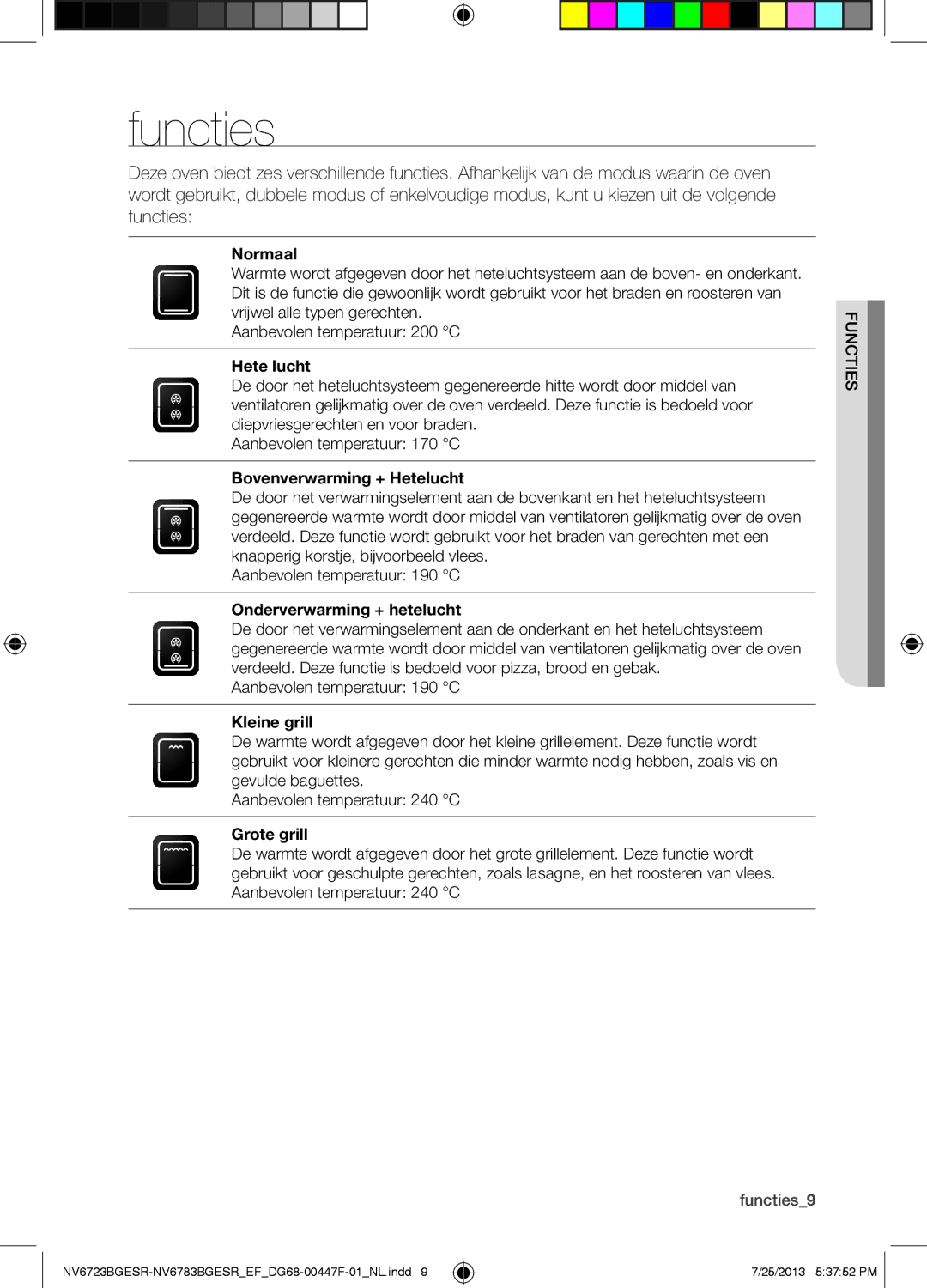 Samsung NV6723BGESR/EF manual Functies 