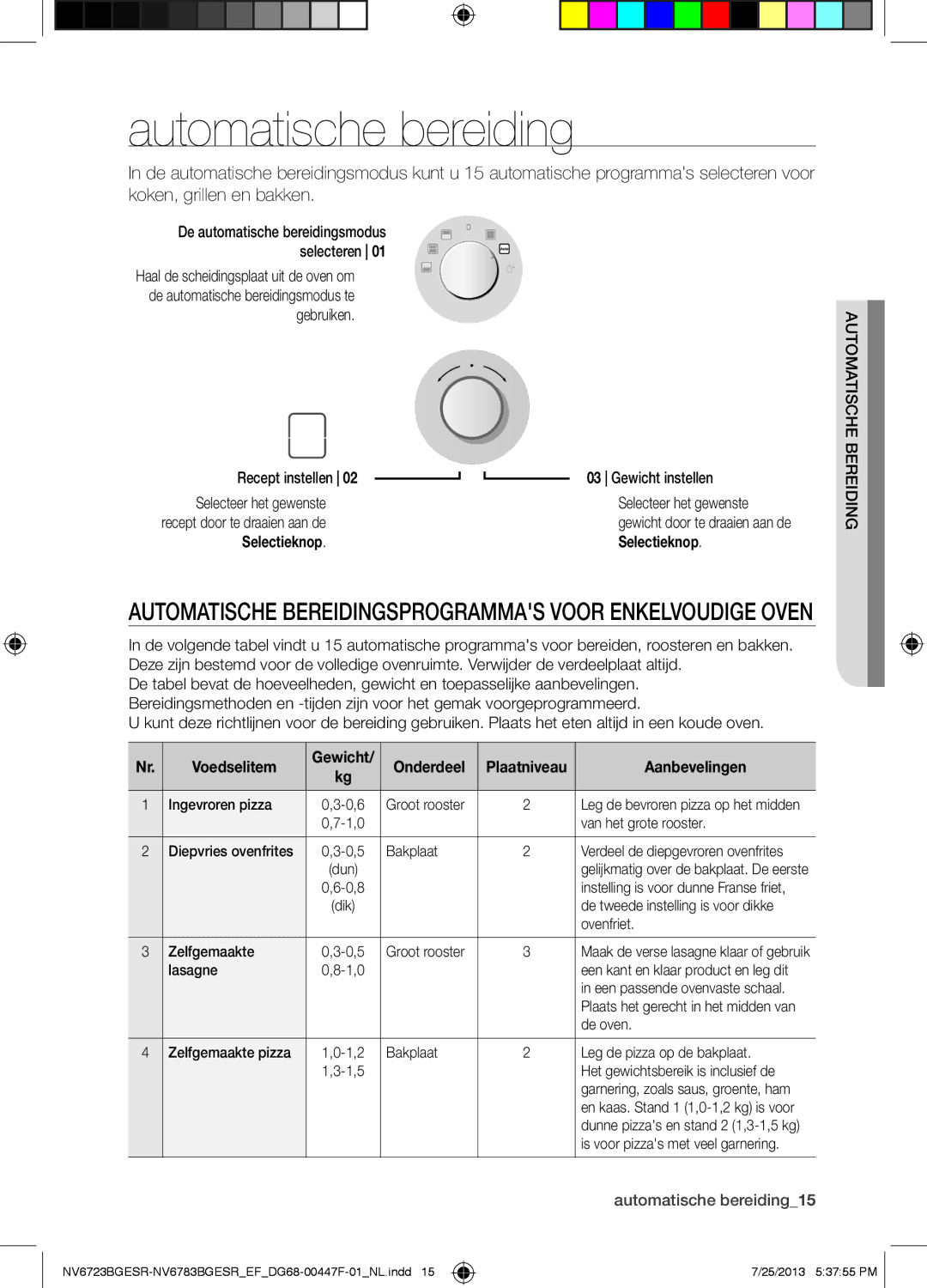 Samsung NV6723BGESR/EF manual Automatische bereiding, Selectieknop, Voedselitem, Aanbevelingen, Dma auto tische berei 