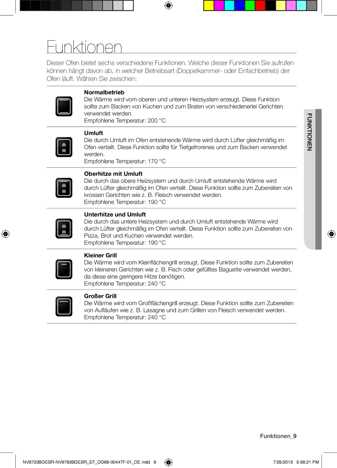 Samsung NV6723BGESR/EF manual Funktionen 