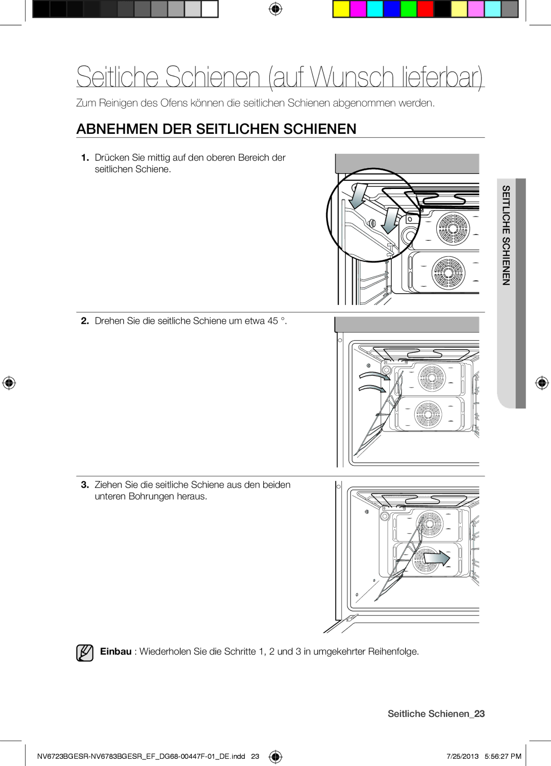 Samsung NV6723BGESR/EF manual Abnehmen DER Seitlichen Schienen, Lchieneniche Seit 