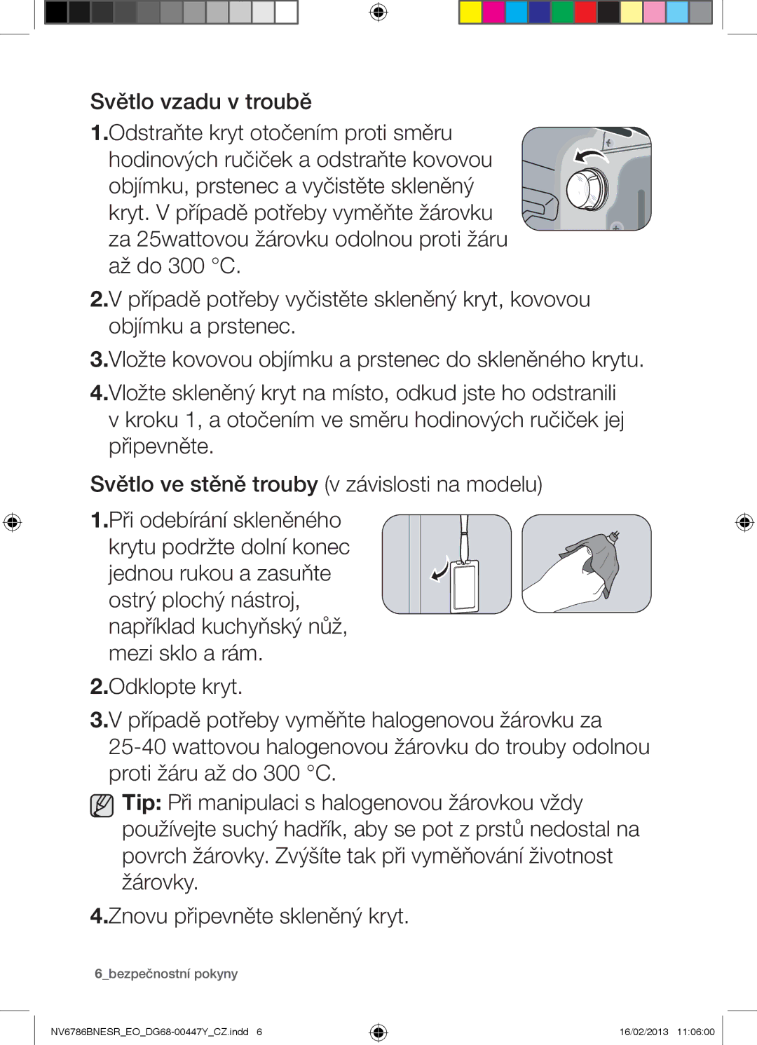 Samsung NV6786BNESR/EO manual Světlo vzadu v troubě, 6bezpečnostní pokyny 