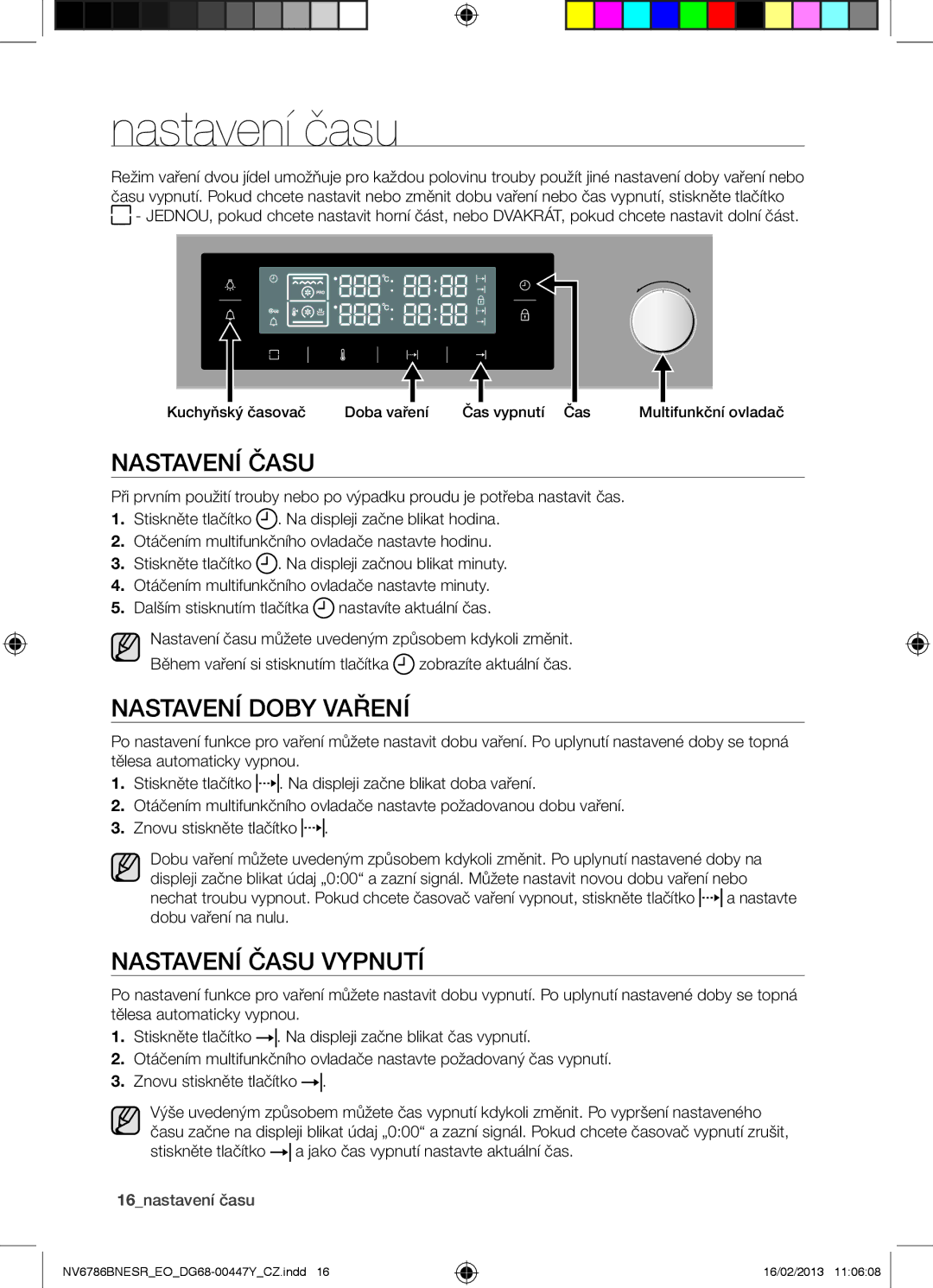 Samsung NV6786BNESR/EO manual Nastavení času, Nastavení Doby Vaření, Nastavení Času Vypnutí, 16nastavení času 