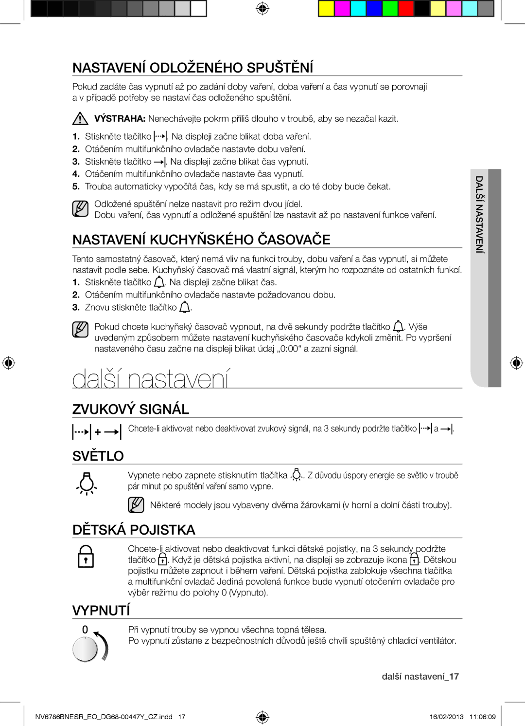 Samsung NV6786BNESR/EO manual Další nastavení 