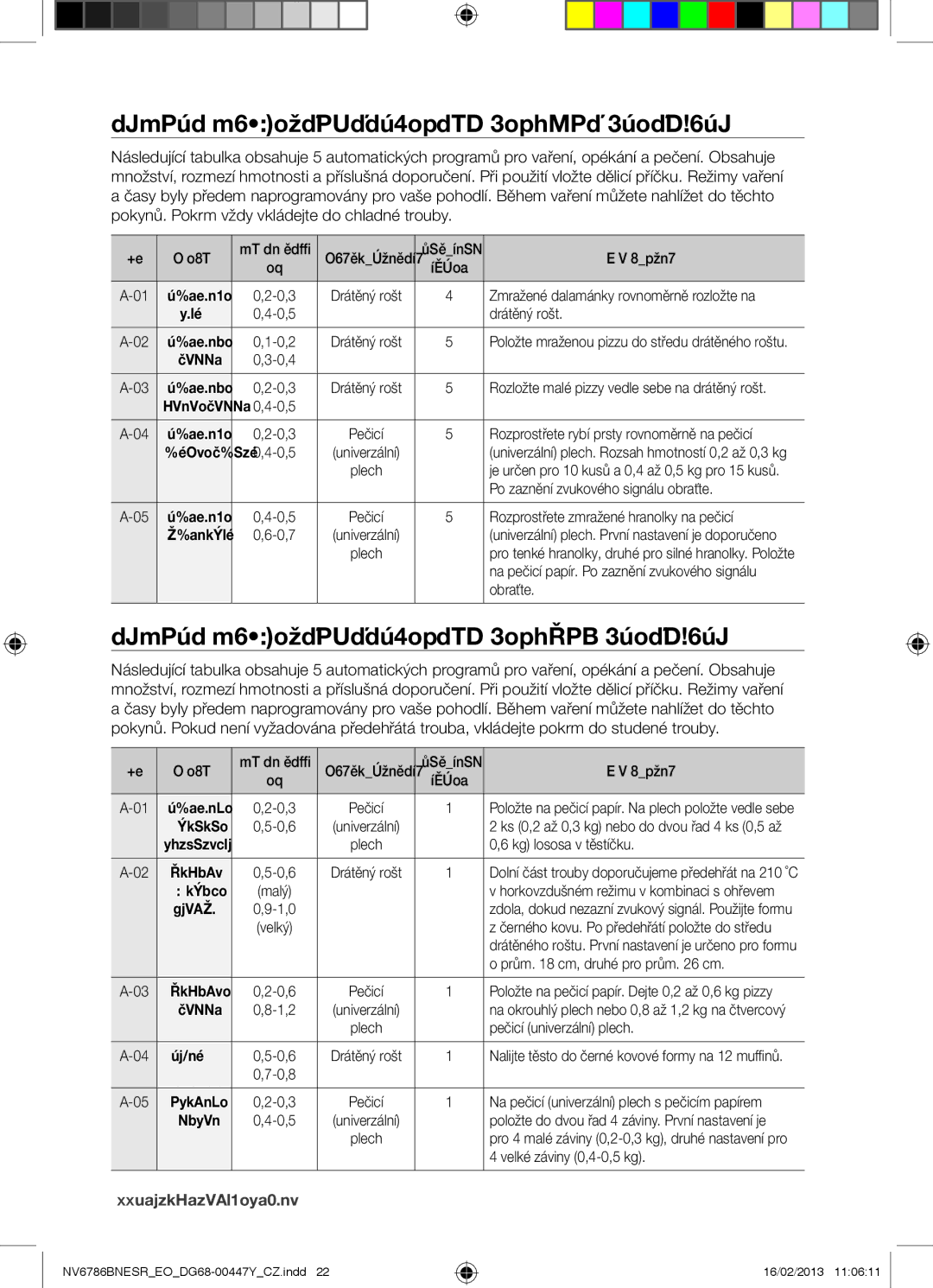 Samsung NV6786BNESR/EO manual Automatické Programy Vaření V Horním Režimu, Automatické Programy Vaření V Dolním Režimu 