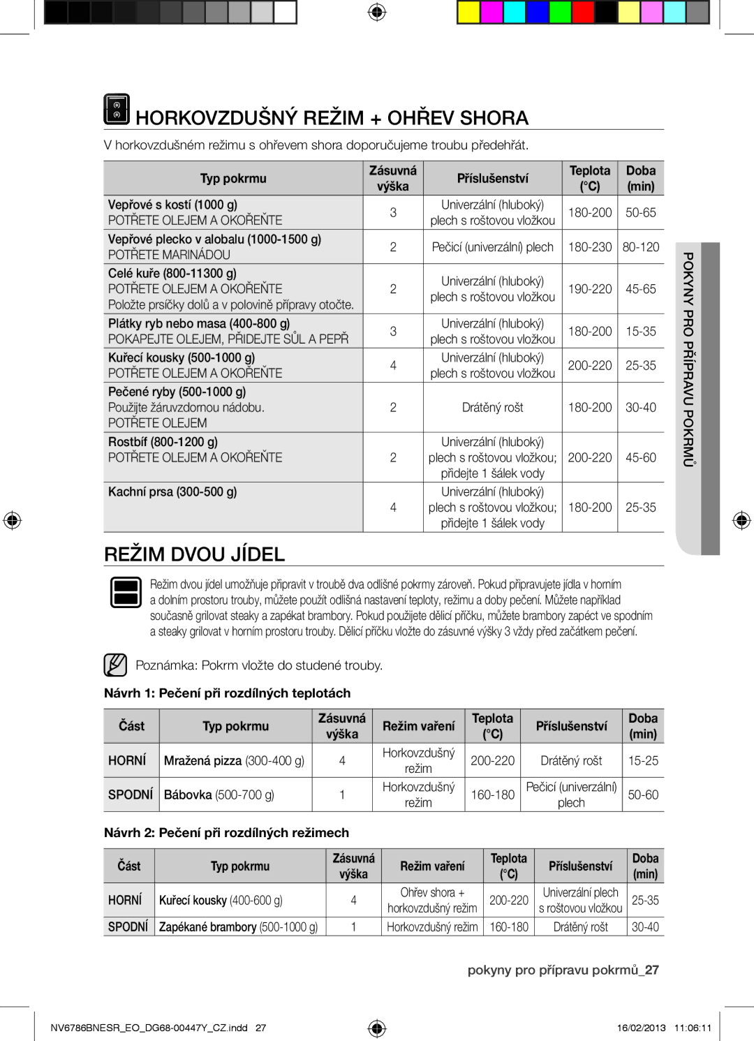 Samsung NV6786BNESR/EO manual Horkovzdušný Režim + Ohřev Shora, Režim Dvou Jídel, Výška 