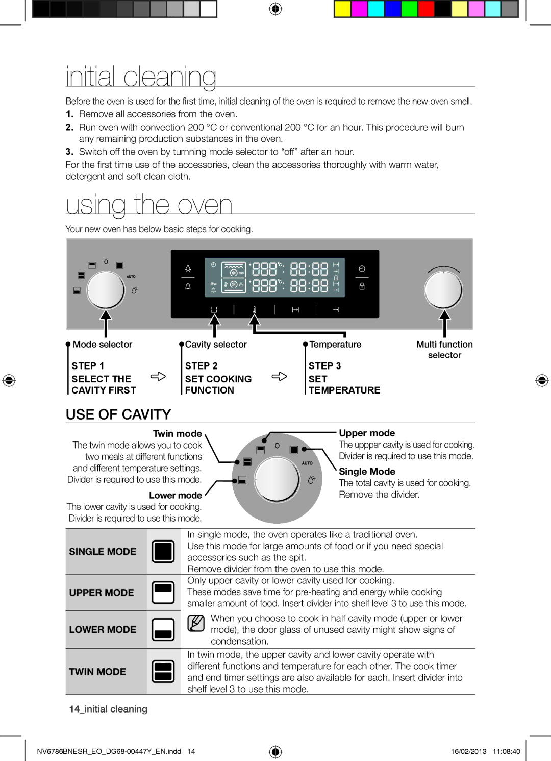 Samsung NV6786BNESR/EO manual Initial cleaning, Using the oven, USE of Cavity 