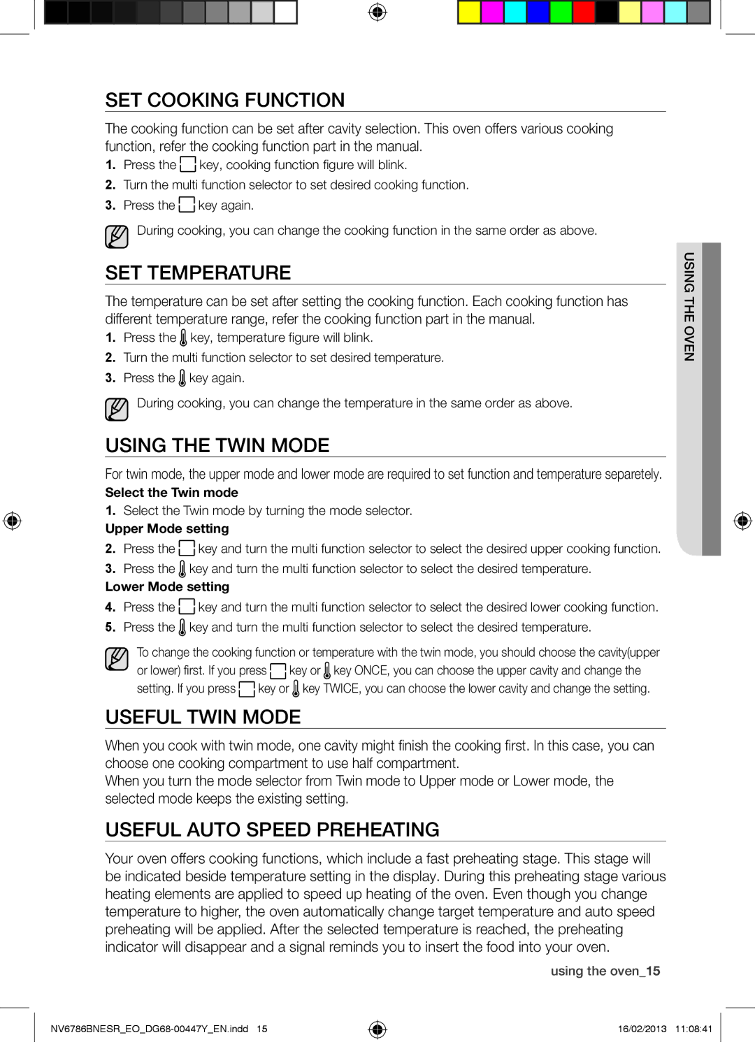 Samsung NV6786BNESR/EO manual SET Cooking Function, SET Temperature, Using the Twin Mode, Useful Twin Mode 