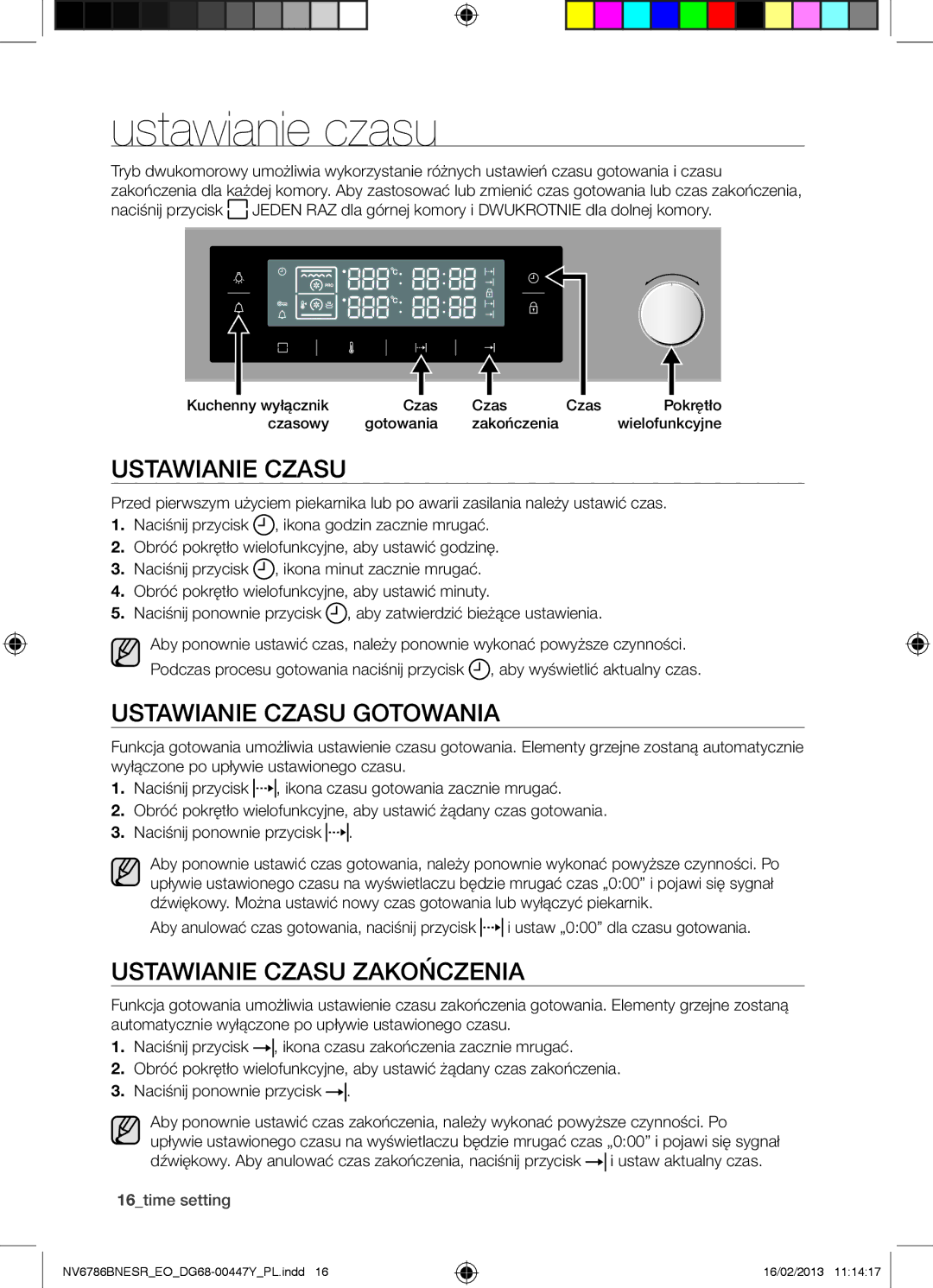 Samsung NV6786BNESR/EO Ustawianie czasu, Ustawianie Czasu Gotowania, Ustawianie Czasu Zakończenia, 16time setting 