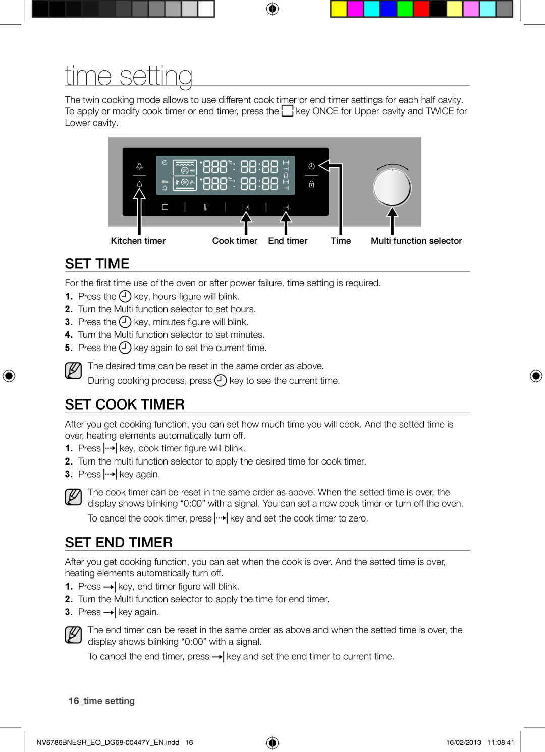 Samsung NV6786BNESR/EO Time setting, SET Time, SET Cook Timer, SET END Timer, Kitchen timer Cook timer End timer Time 