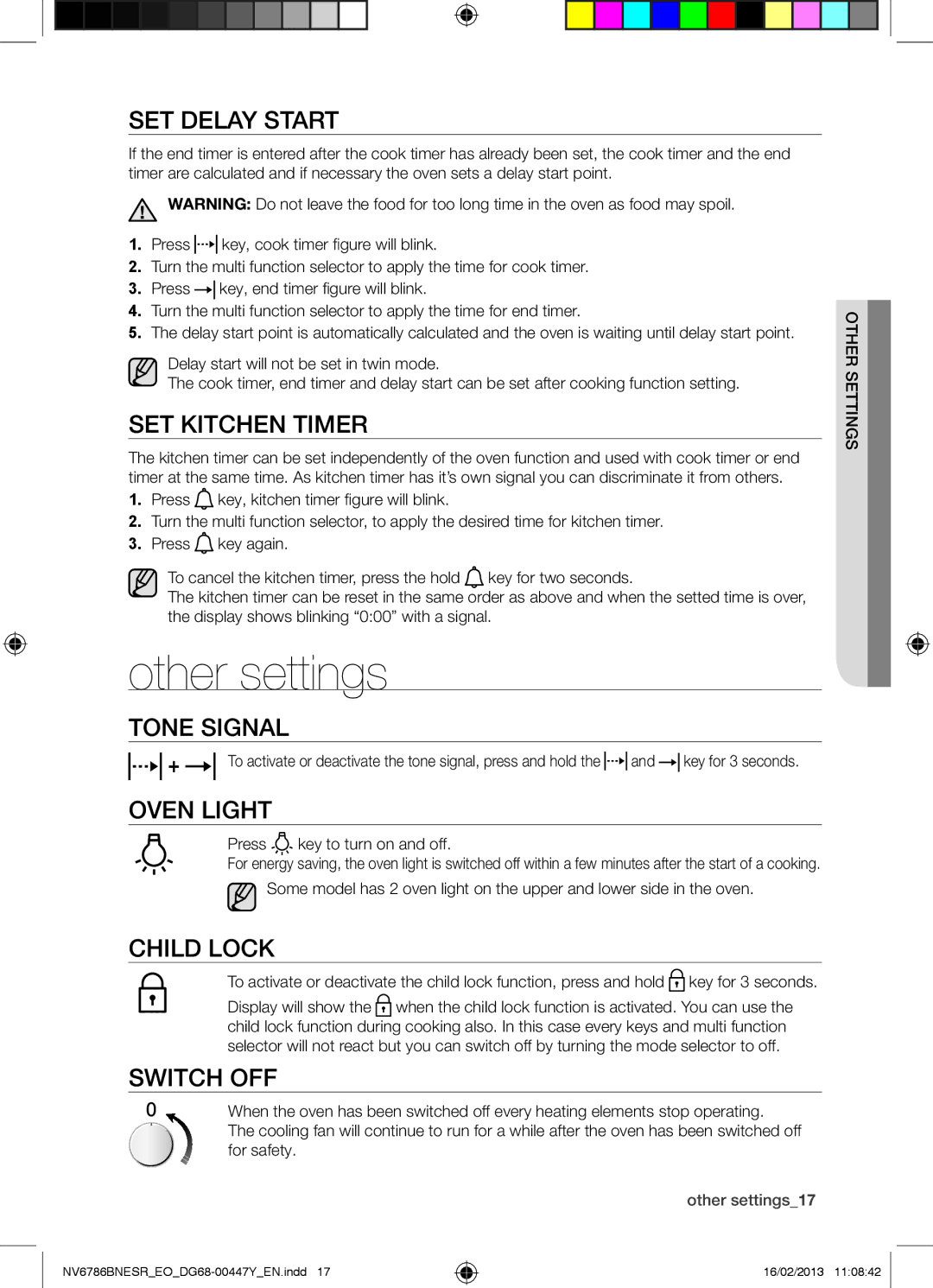 Samsung NV6786BNESR/EO manual Other settings 