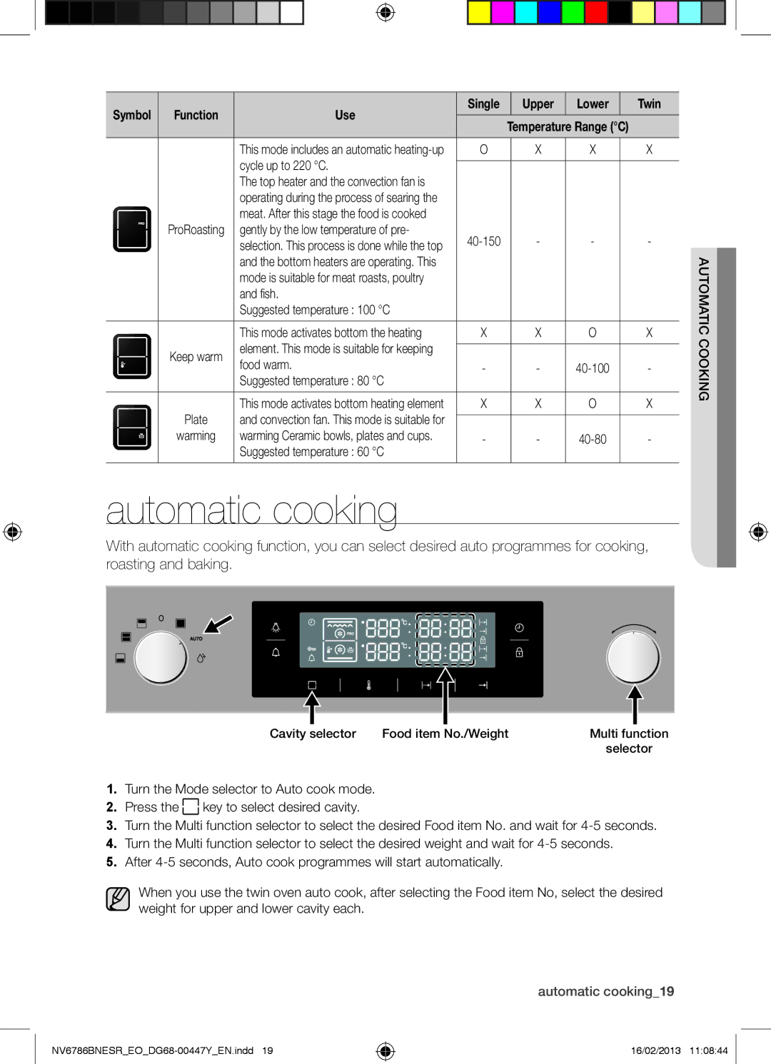 Samsung NV6786BNESR/EO manual Automatic cooking 