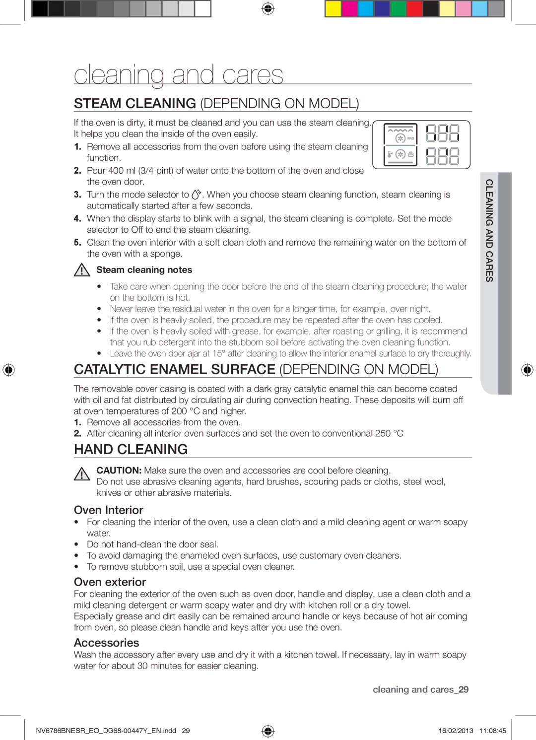 Samsung NV6786BNESR/EO Cleaning and cares, Steam Cleaning Depending on Model, Catalytic Enamel Surface Depending on Model 