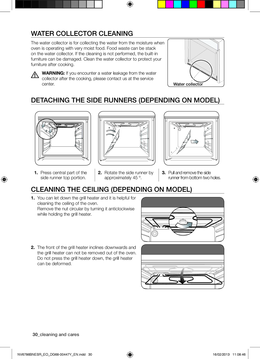 Samsung NV6786BNESR/EO manual Water Collector Cleaning, Detaching the Side Runners Depending on Model 