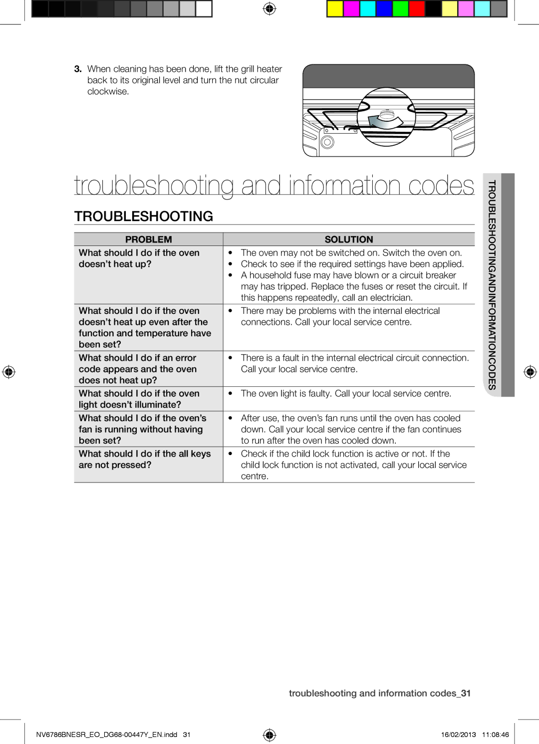 Samsung NV6786BNESR/EO manual Troubleshooting, Problem Solution, Centre 