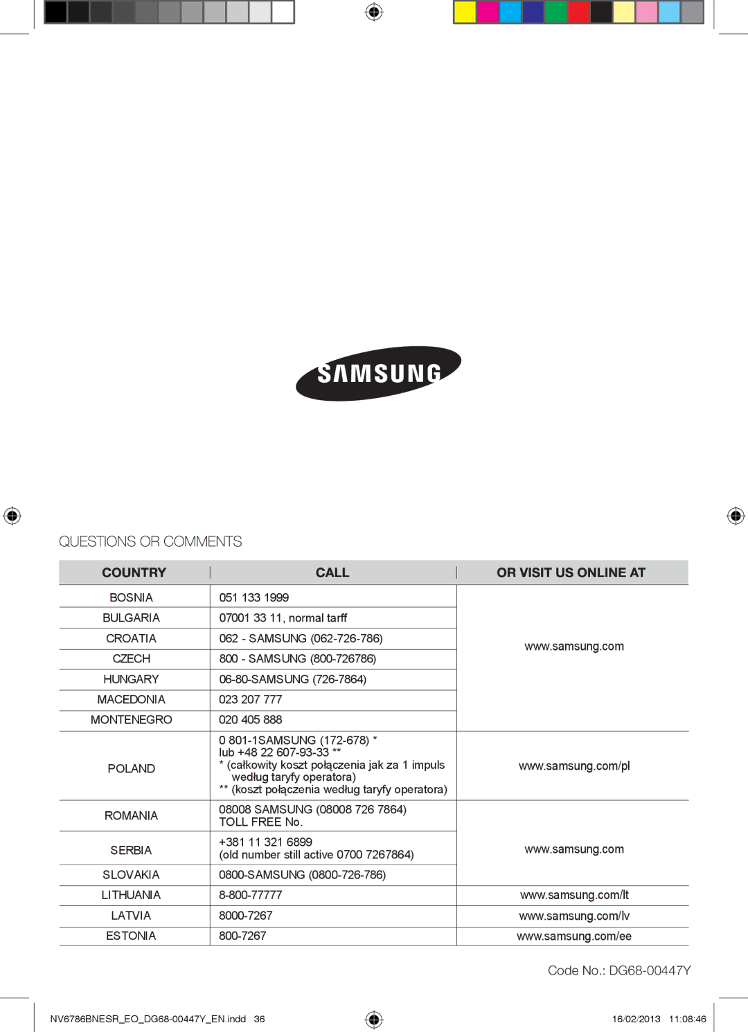 Samsung NV6786BNESR/EO manual Code No. DG68-00447Y 