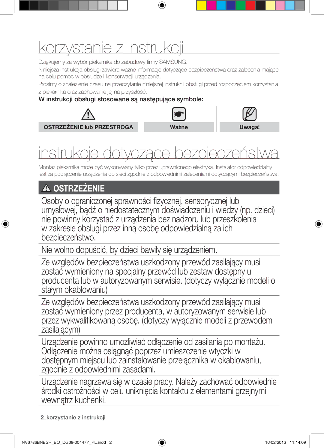 Samsung NV6786BNESR/EO manual Korzystanie z instrukcji, Instrukcje dotyczące bezpieczeństwa, 2korzystanie z instrukcji 