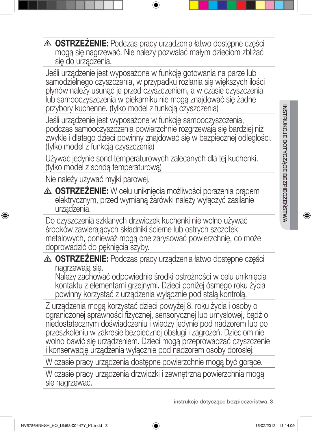 Samsung NV6786BNESR/EO manual Instrukcje dotyczące bezpieczeństwa3, Ins trukcje dotyczące bezpieczeńwt a 