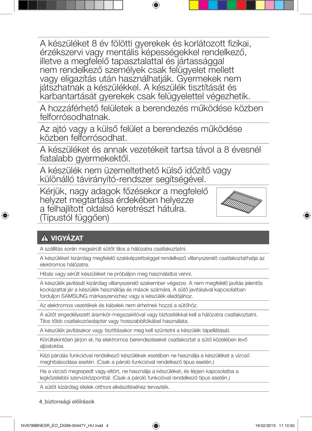 Samsung NV6786BNESR/EO manual Sütőt kizárólag ételek otthoni elkészítéséhez tervezték, 4biztonsági előírások 