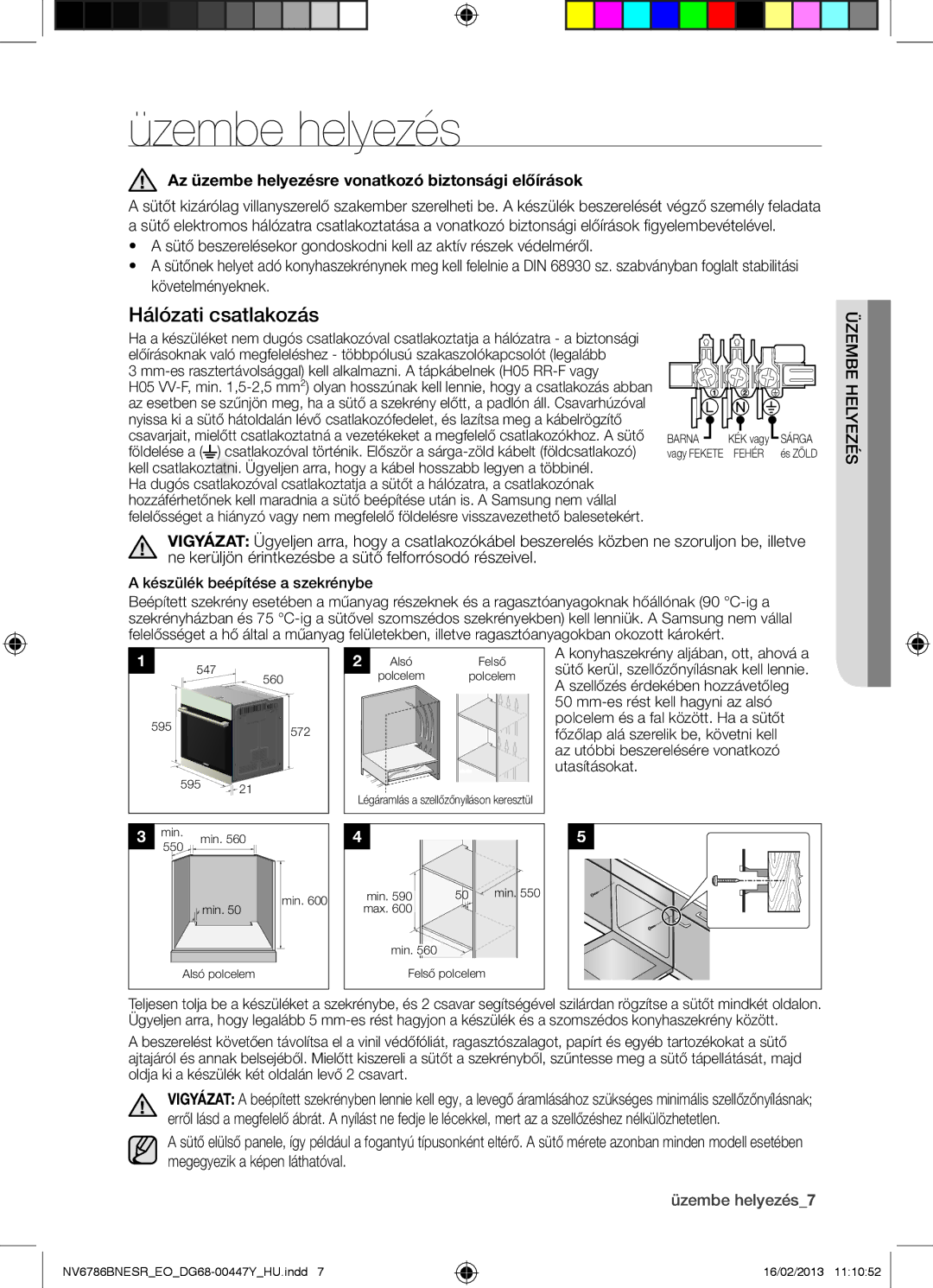 Samsung NV6786BNESR/EO manual Az üzembe helyezésre vonatkozó biztonsági előírások, Üzembe helyezés7 