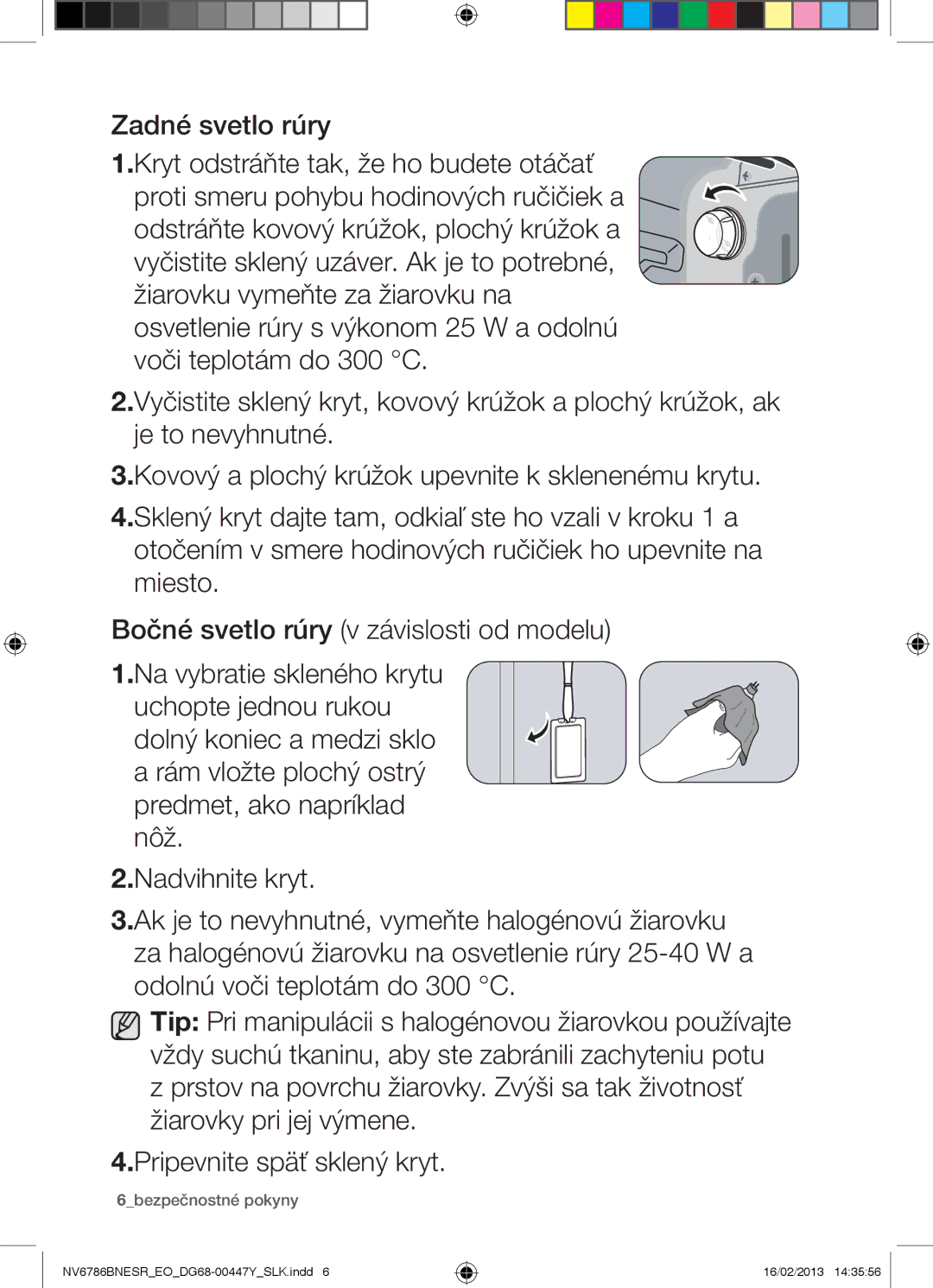 Samsung NV6786BNESR/EO manual Zadné svetlo rúry, 6bezpečnostné pokyny 