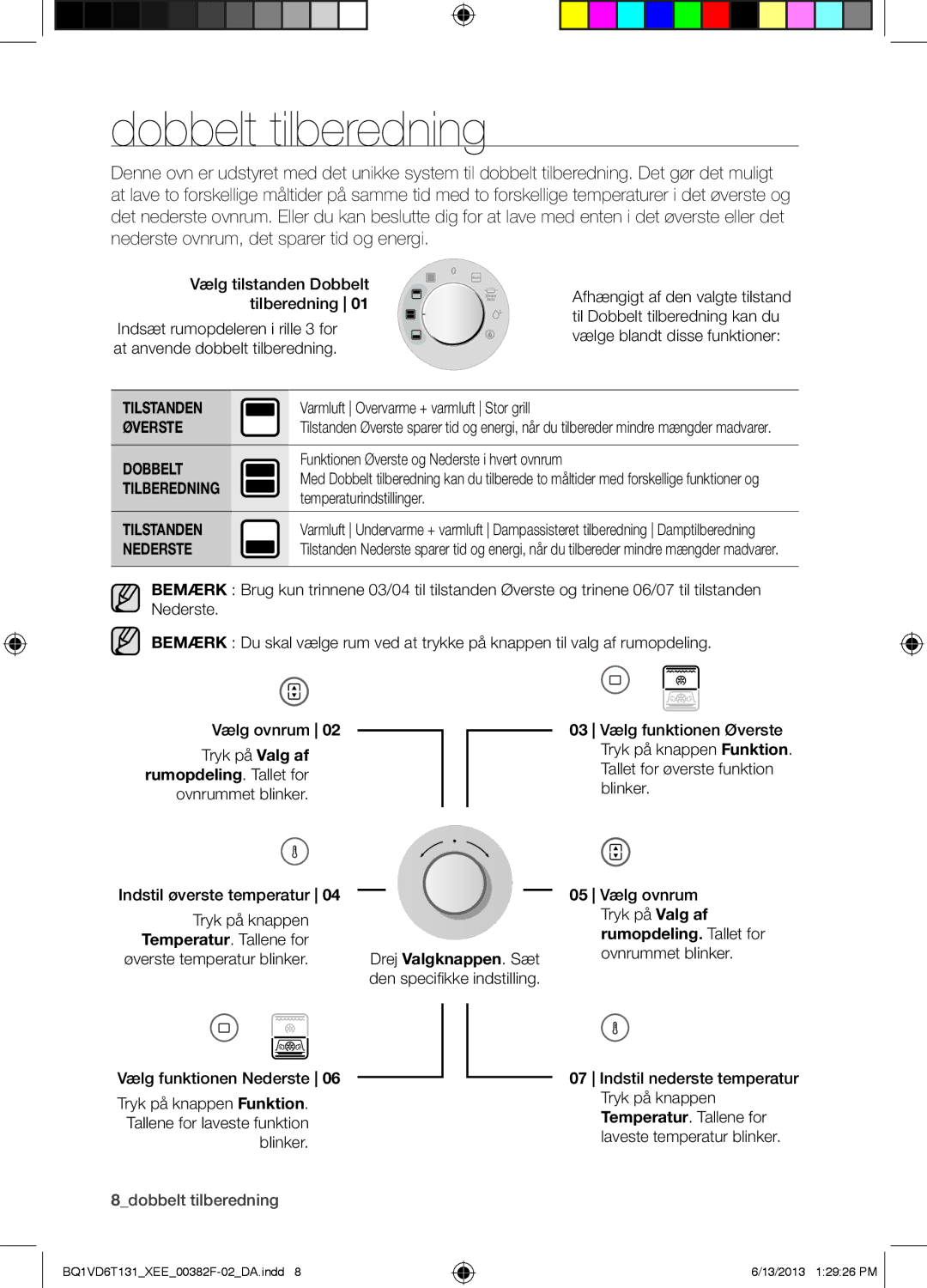 Samsung NV6986BJUSR/EE, BQ1VD6T131/XEE manual Dobbelt tilberedning, Tilstanden, Øverste, Nederste 