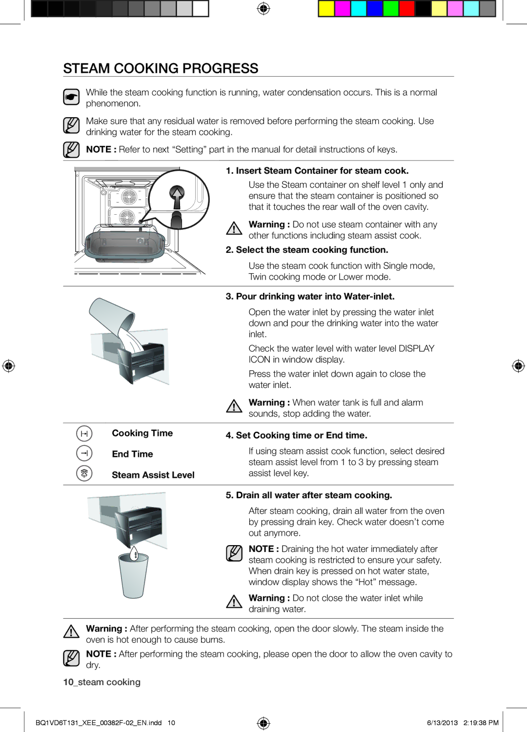 Samsung NV6986BJUSR/EE, BQ1VD6T131/XEE manual Steam Cooking Progress 